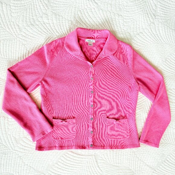VTG Harold's Pink Bow Collared Twee Cotton Sweater Cardigan Size L - Picture 9 of 16